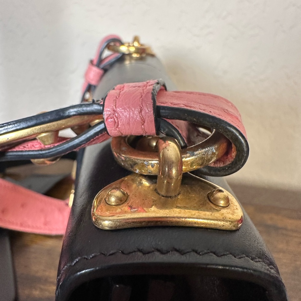 Prada Cahier Ostrich Pink & Black Leather Hand & Crossbody Bag - Picture 6 of 16